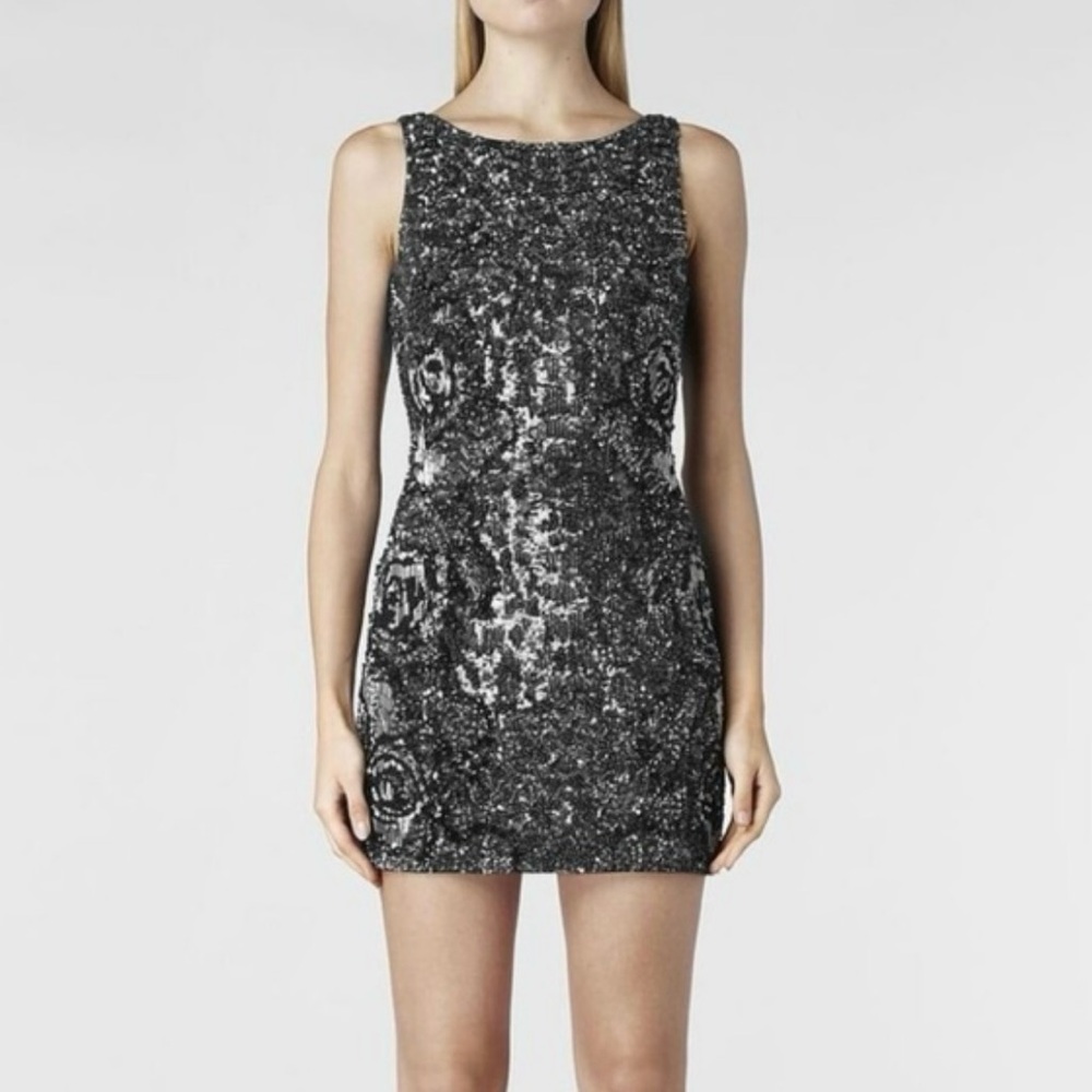All Saints Embellished Black Sequin Dress